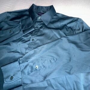 Shield-X Flex Men Slim Fit Dress Shirt Dark Forest Green Long Sleeve Large Italy